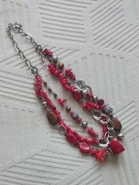 Multi-Strand Red Jasper& Beaded Statement Necklace